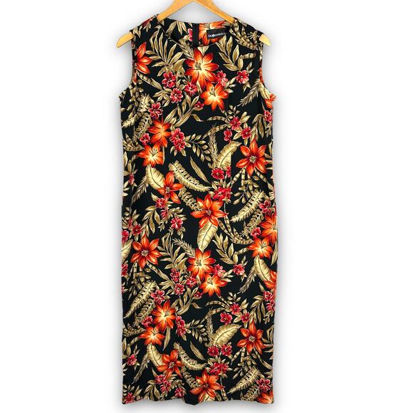 Sag Harbor Black Floral Sleeveless Long Maxi Dress Church Work Career Wear 14 - Picture 1 of 5